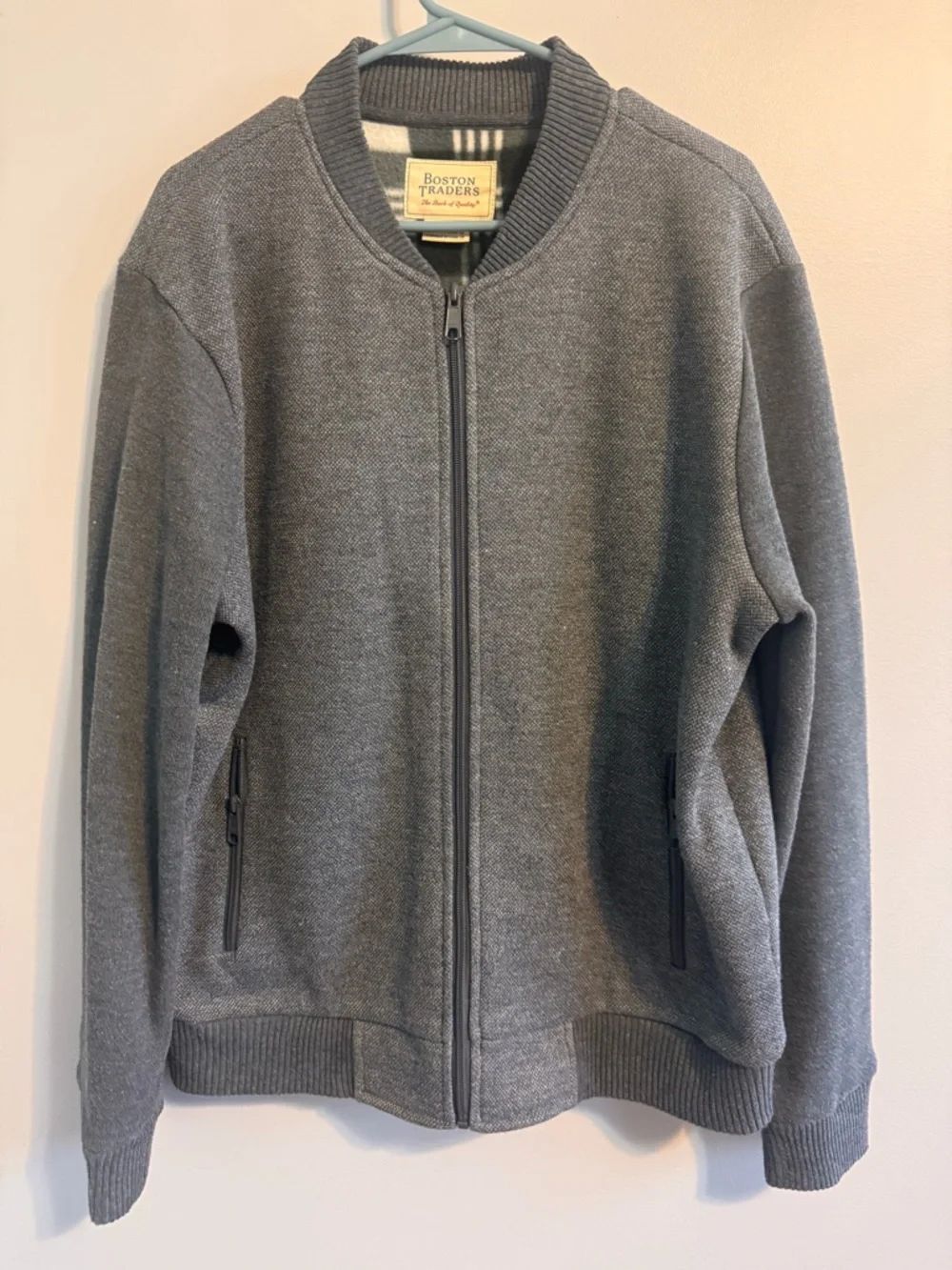 Boston Traders Black and Gray Plaid Fleece-Lined Jacket Men’s large Full zip